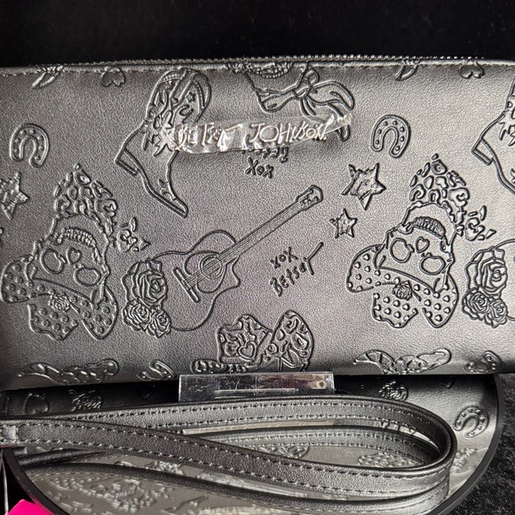 Betsey Johnson Black Embossed Wristlet with Silver Accents - Picture 4 of 7